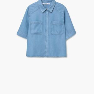 Mango crop chambray denim button down top MNG
